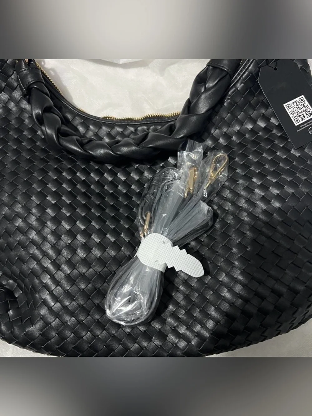 Modern + Chic Kelly - Black Woven Hobo Bag with Braided Handle